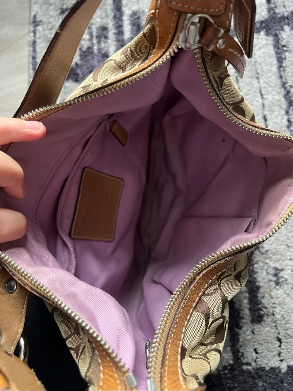 Vintage Coach Brown Signature Canvas Shoulder Bag with Tan Leather Trim